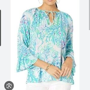 NWT Lilly Pulitzer Willa Flounce Sleeve Top Amethyst Tint Blouse